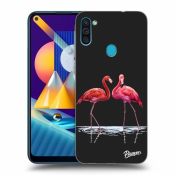 Picasee crna silikonska maskica za Samsung Galaxy M11 - Flamingos couple