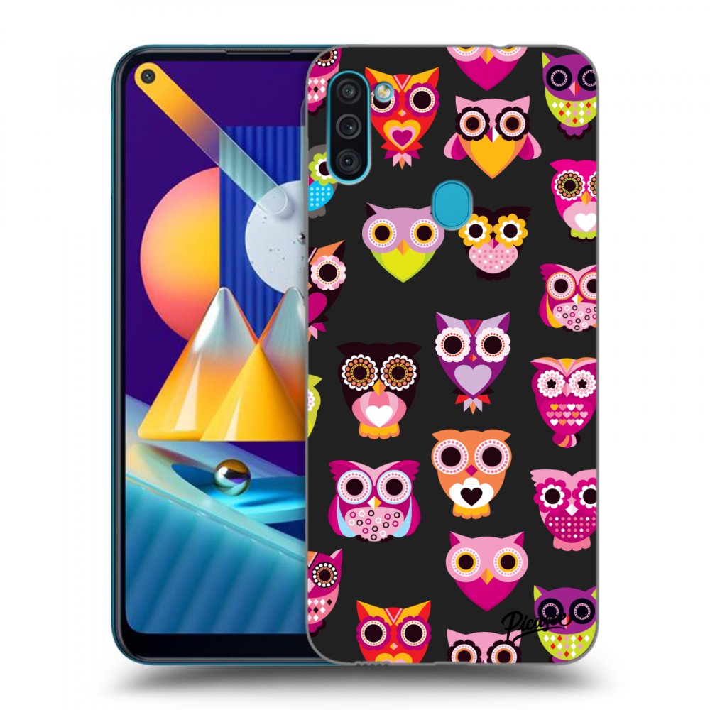 Picasee crna silikonska maskica za Samsung Galaxy M11 - Owls