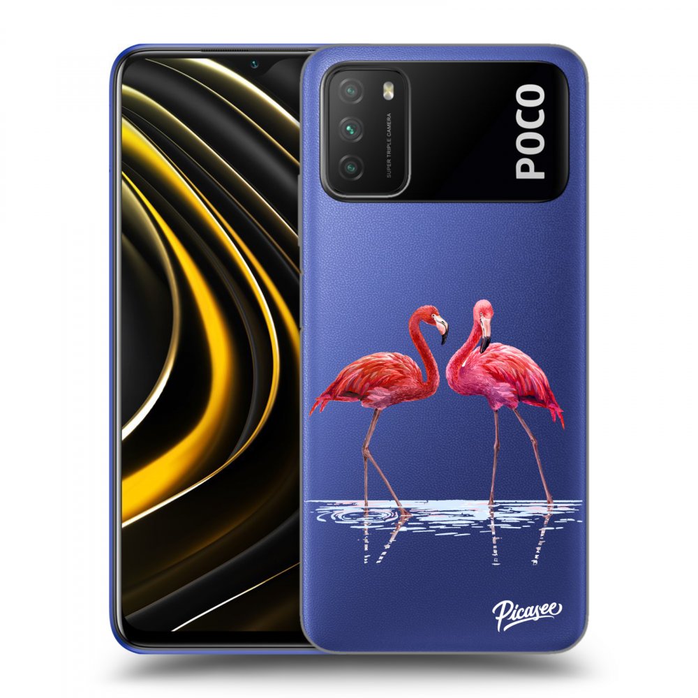 Picasee silikonska prozirna maskica za Xiaomi Poco M3 - Flamingos couple