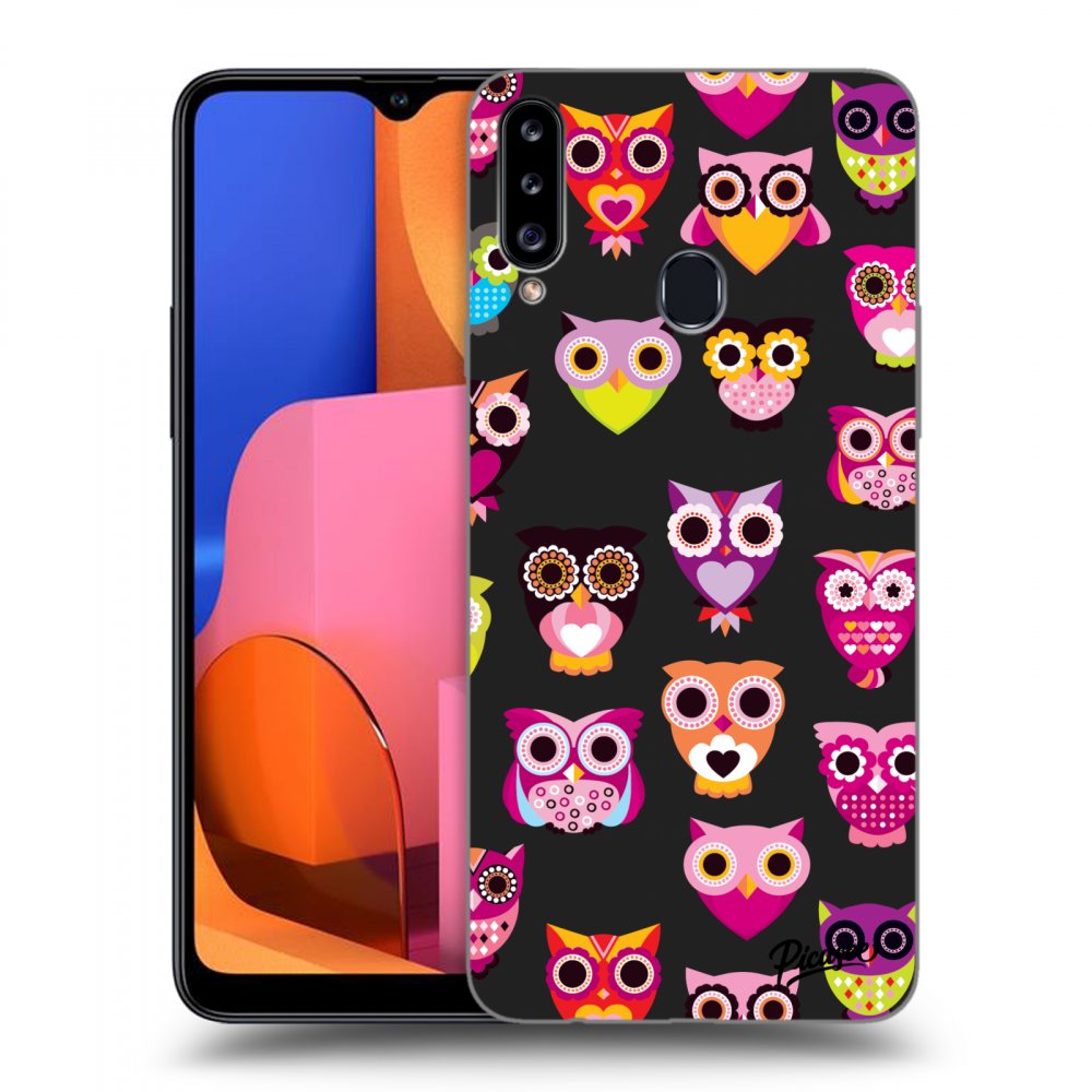 Picasee crna silikonska maskica za Samsung Galaxy A20s - Owls