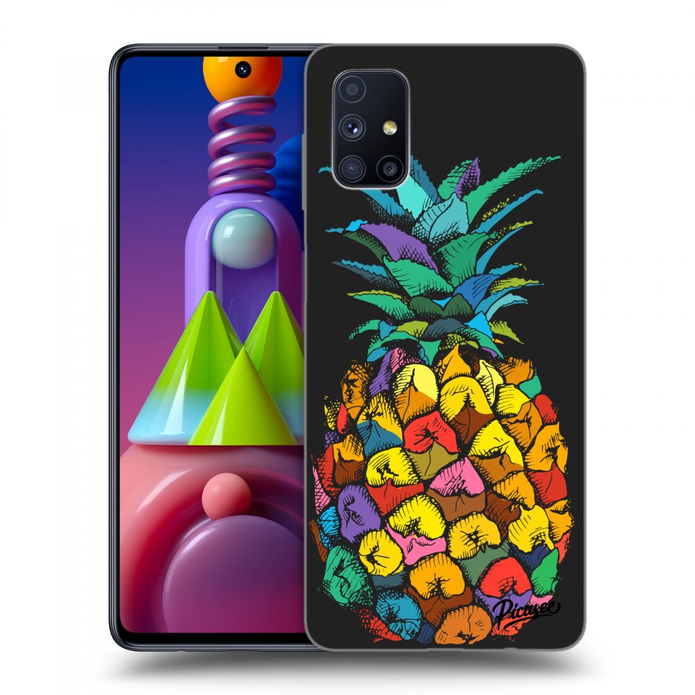 Picasee crna silikonska maskica za Samsung Galaxy M51 M515F - Pineapple