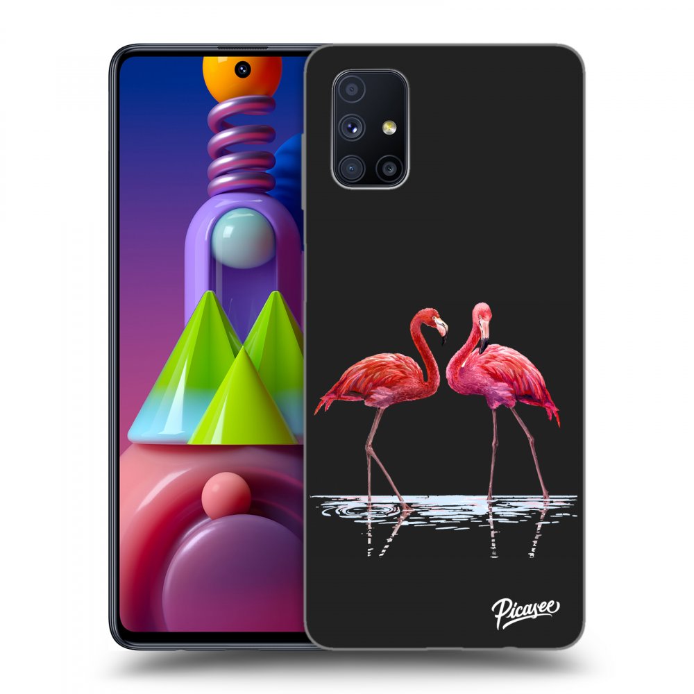 Picasee crna silikonska maskica za Samsung Galaxy M51 M515F - Flamingos couple