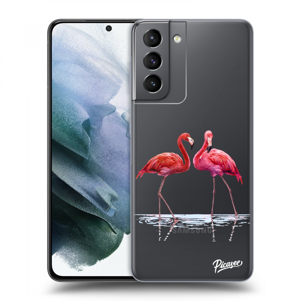 Picasee silikonska prozirna maskica za Samsung Galaxy S21 5G G991B - Flamingos couple
