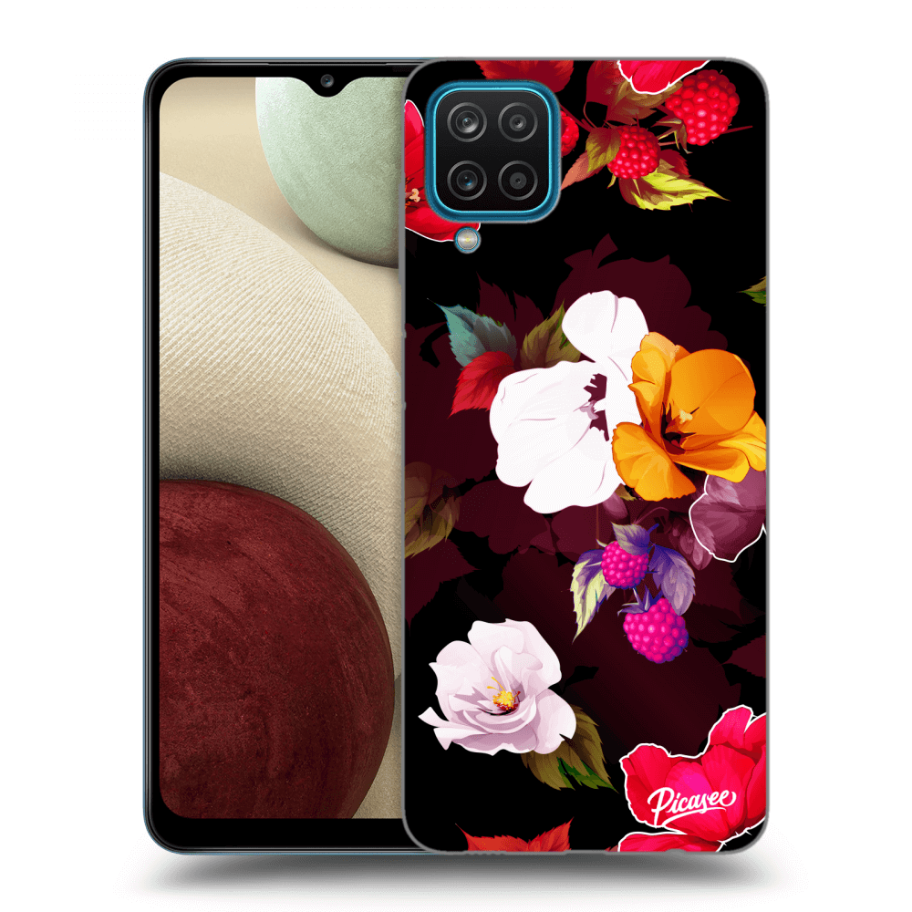 Picasee crna silikonska maskica za Samsung Galaxy A12 A125F - Flowers and Berries