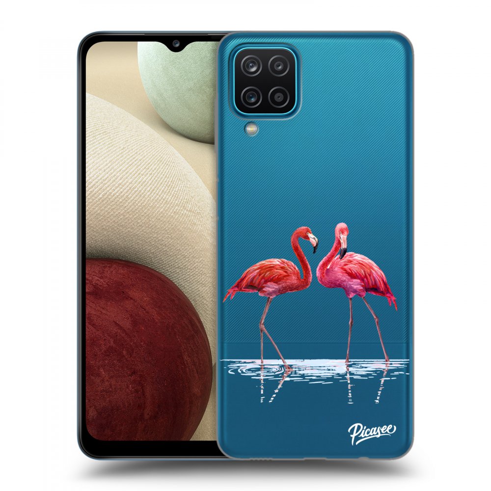 Picasee silikonska prozirna maskica za Samsung Galaxy A12 A125F - Flamingos couple