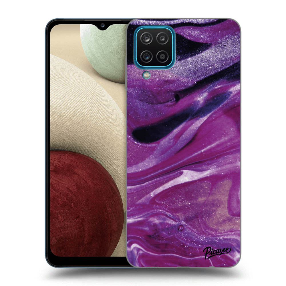 Picasee crna silikonska maskica za Samsung Galaxy A12 A125F - Purple glitter