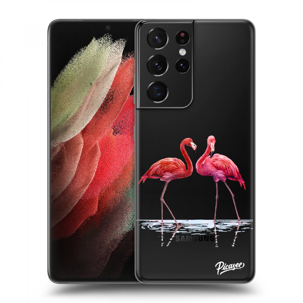 Picasee silikonska prozirna maskica za Samsung Galaxy S21 Ultra 5G G998B - Flamingos couple