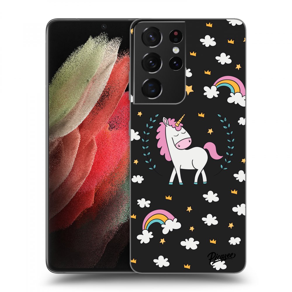 Picasee crna silikonska maskica za Samsung Galaxy S21 Ultra 5G G998B - Unicorn star heaven