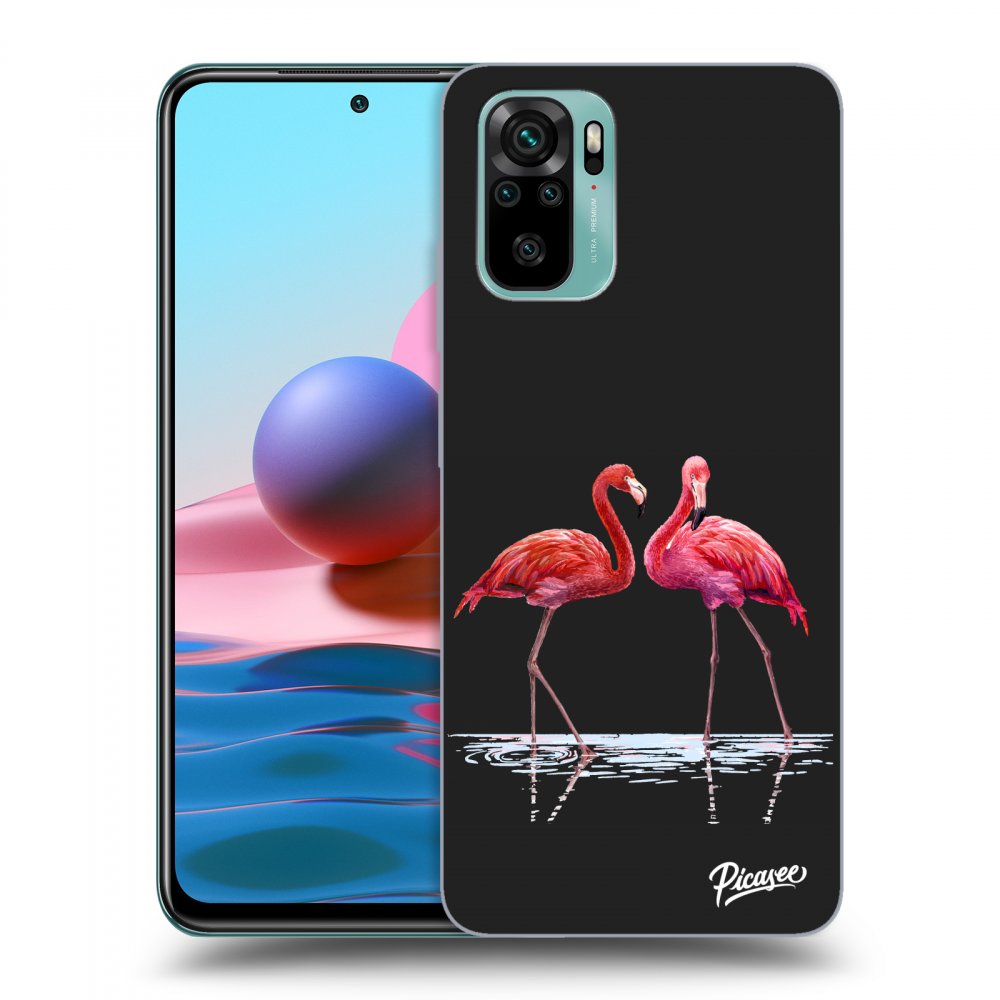Picasee crna silikonska maskica za Xiaomi Redmi Note 10 - Flamingos couple