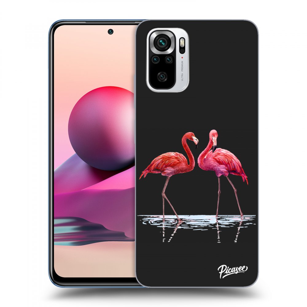 Picasee crna silikonska maskica za Xiaomi Redmi Note 10S - Flamingos couple