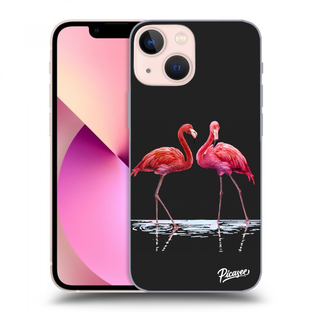 Picasee crna silikonska maskica za Apple iPhone 13 mini - Flamingos couple