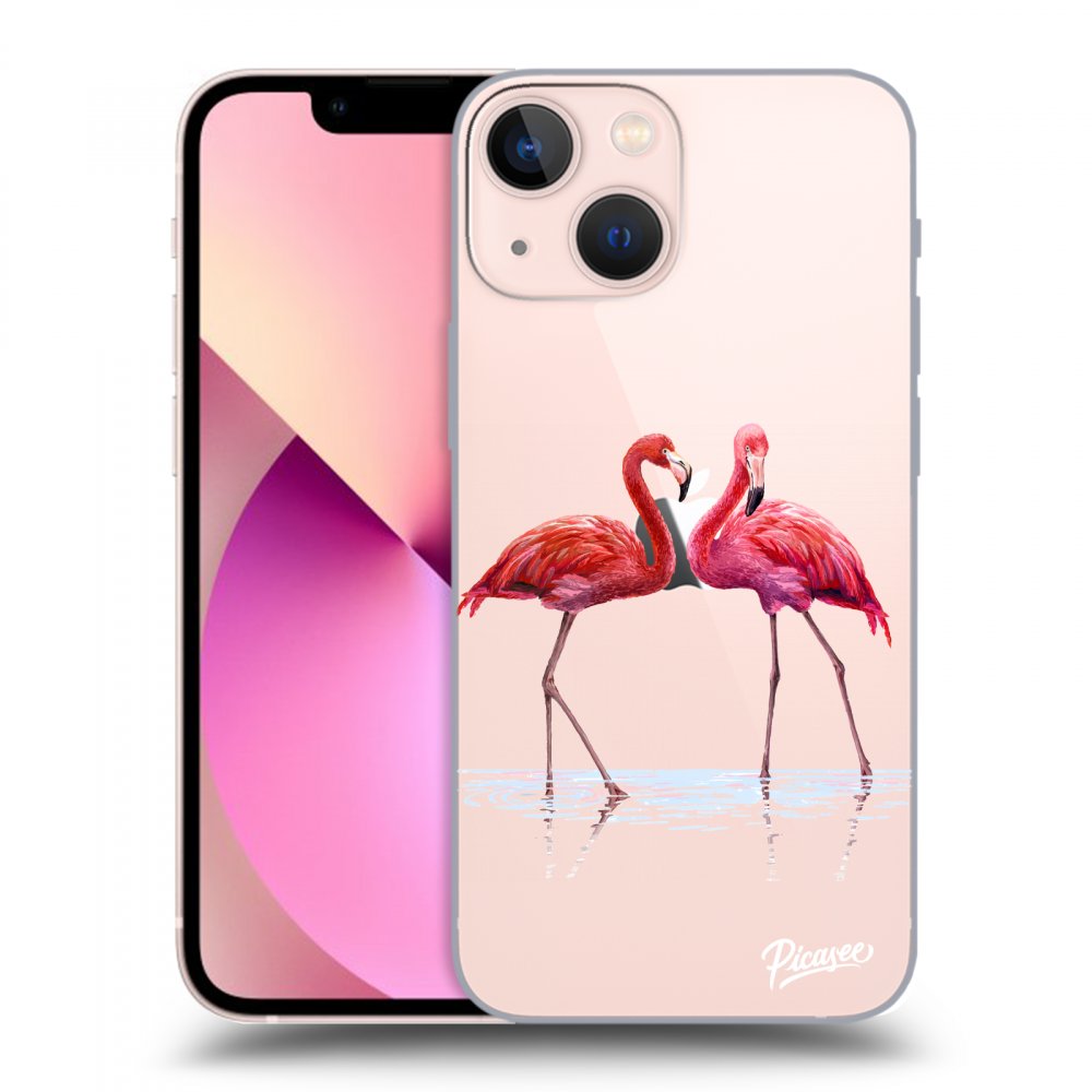 Picasee silikonska prozirna maskica za Apple iPhone 13 mini - Flamingos couple