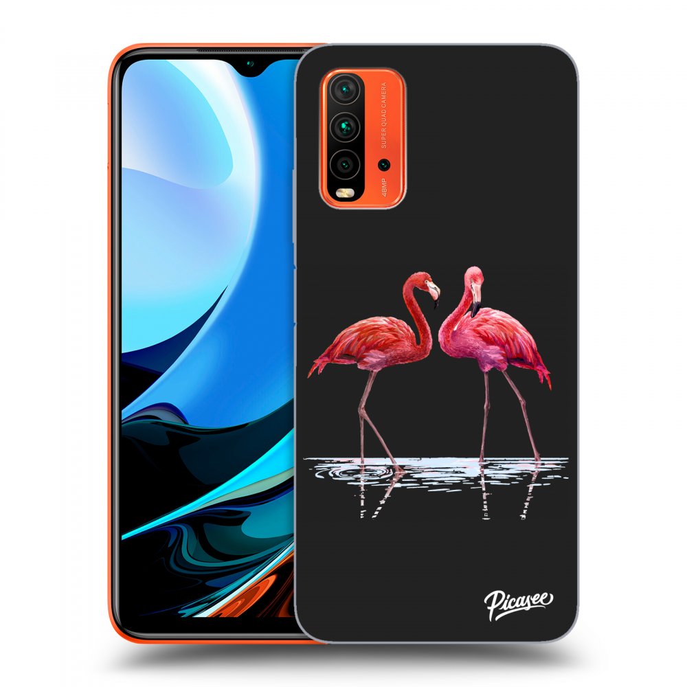 Picasee crna silikonska maskica za Xiaomi Redmi 9T - Flamingos couple