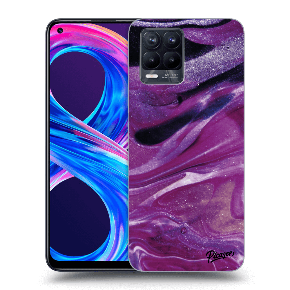 Picasee crna silikonska maskica za Realme 8 Pro - Purple glitter