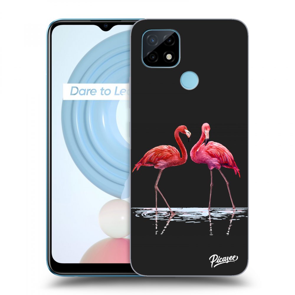 Picasee crna silikonska maskica za Realme C21 - Flamingos couple
