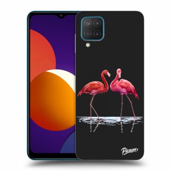 Picasee crna silikonska maskica za Samsung Galaxy M12 M127F - Flamingos couple