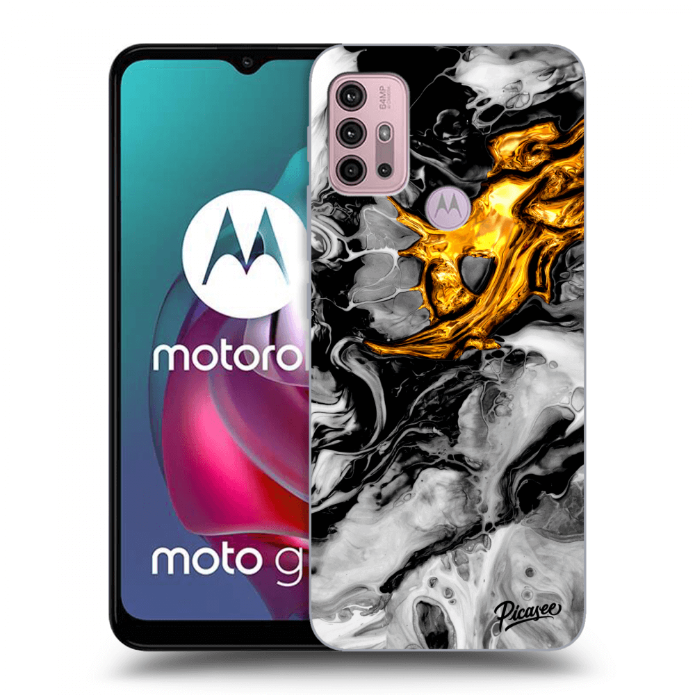 Picasee crna silikonska maskica za Motorola Moto G30 - Black Gold 2