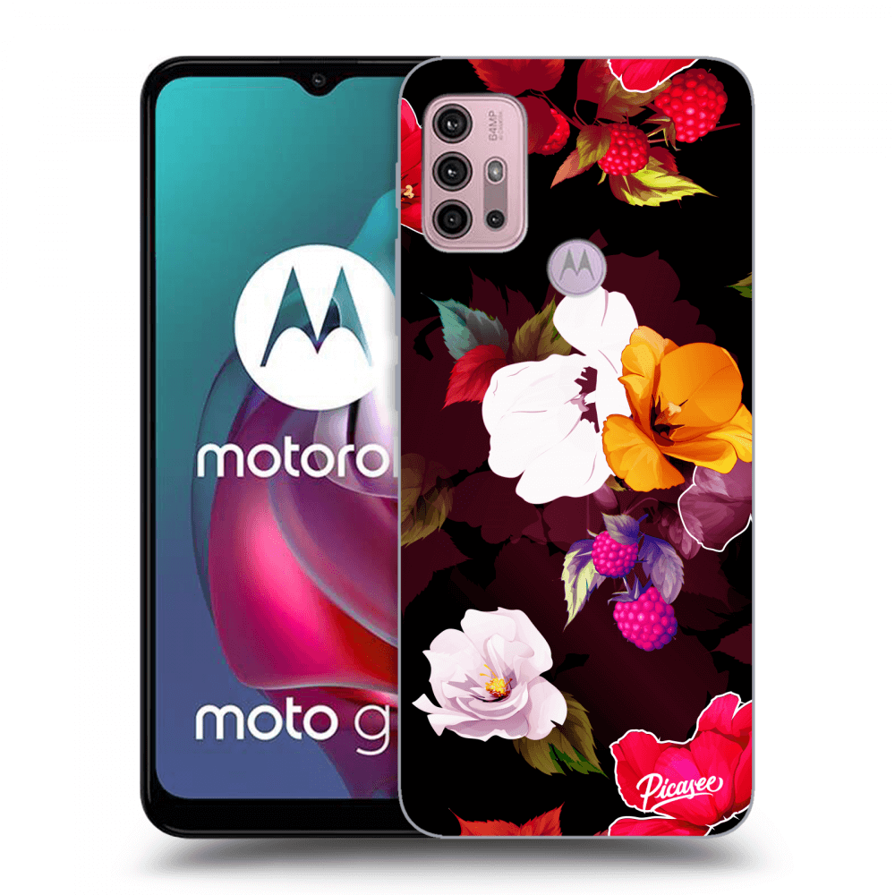 Picasee crna silikonska maskica za Motorola Moto G30 - Flowers and Berries
