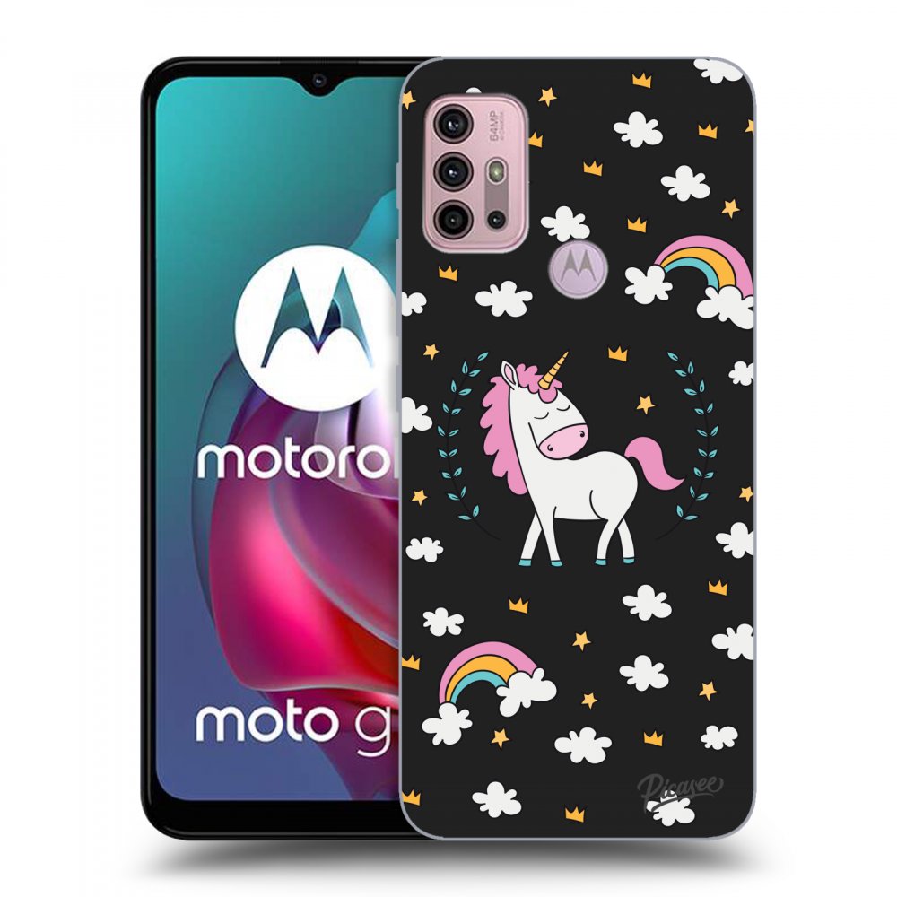 Picasee crna silikonska maskica za Motorola Moto G30 - Unicorn star heaven