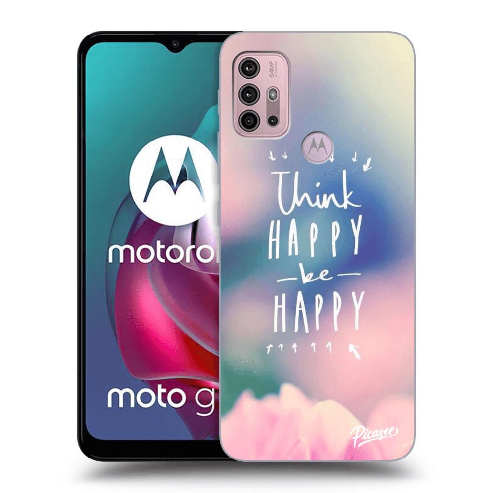 Picasee crna silikonska maskica za Motorola Moto G30 - Think happy be happy