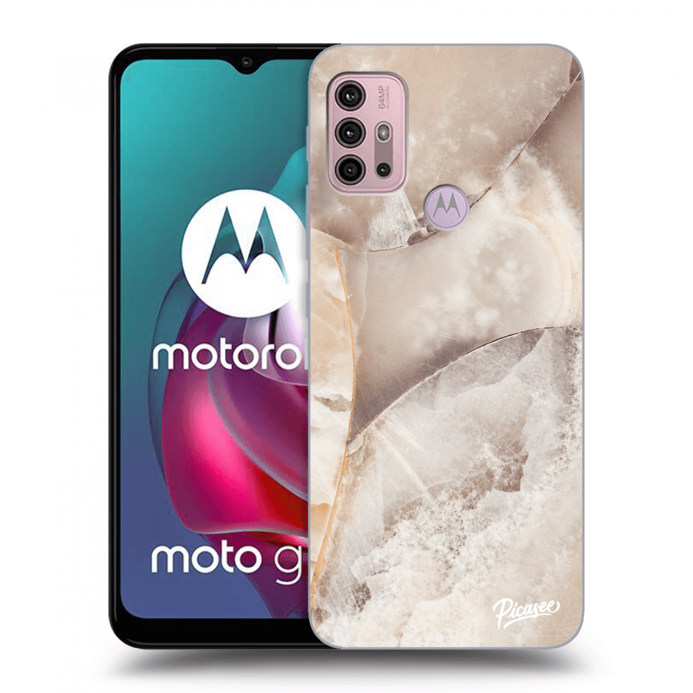 Picasee crna silikonska maskica za Motorola Moto G30 - Cream marble