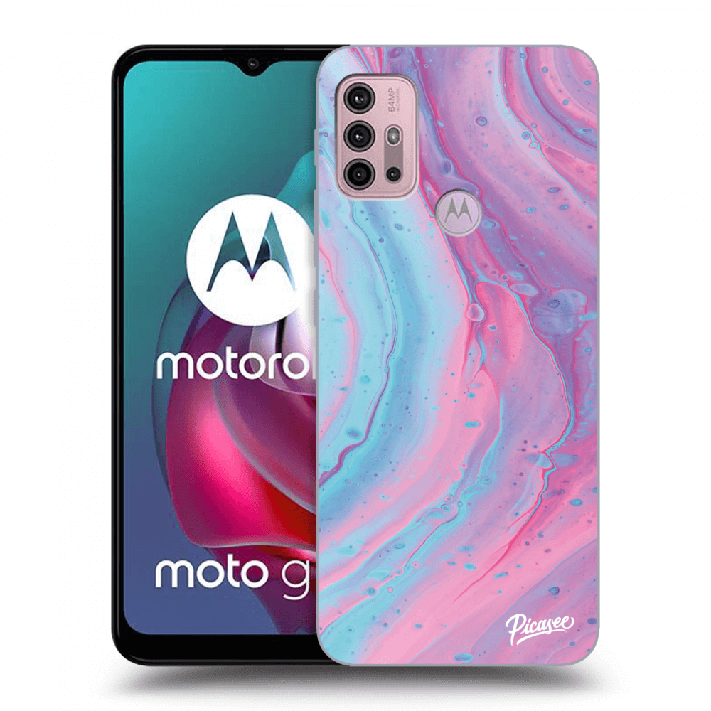 Picasee crna silikonska maskica za Motorola Moto G30 - Pink liquid
