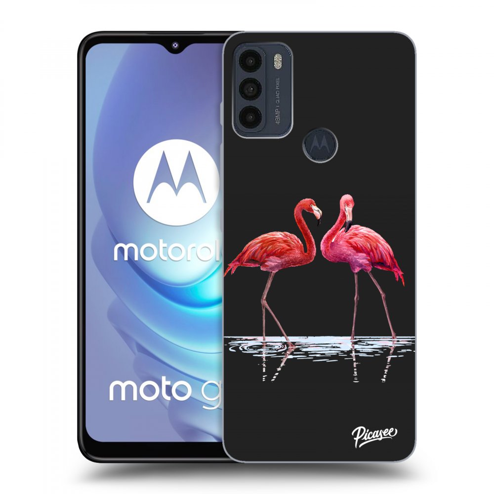Picasee crna silikonska maskica za Motorola Moto G50 - Flamingos couple