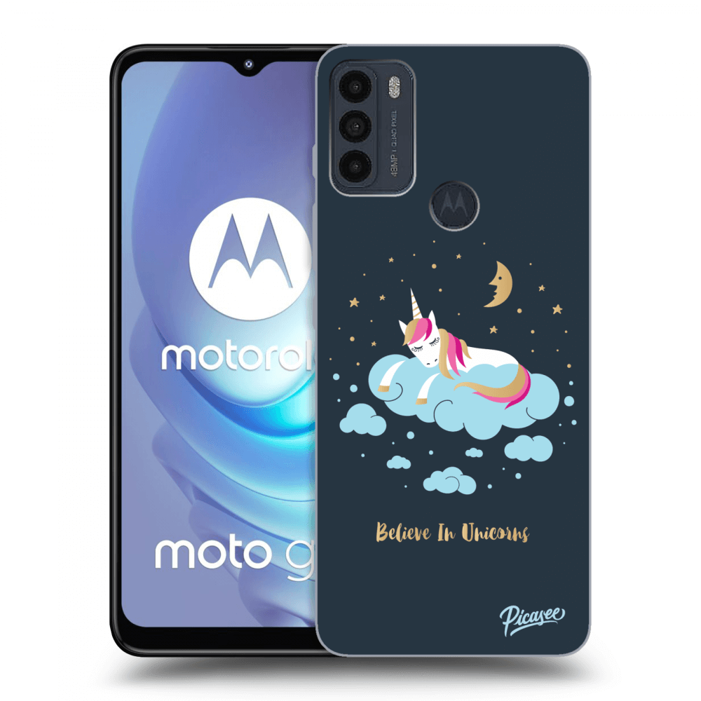 Picasee crna silikonska maskica za Motorola Moto G50 - Believe In Unicorns