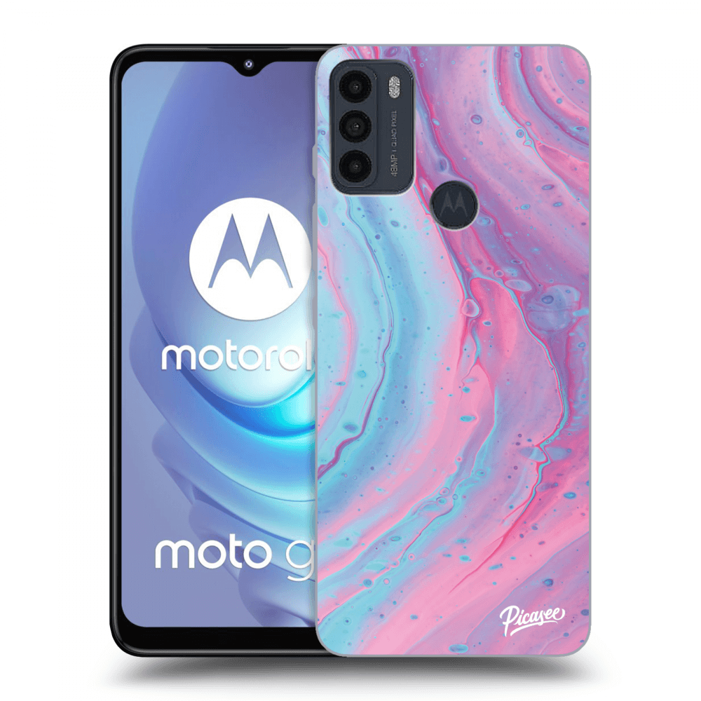 Picasee crna silikonska maskica za Motorola Moto G50 - Pink liquid