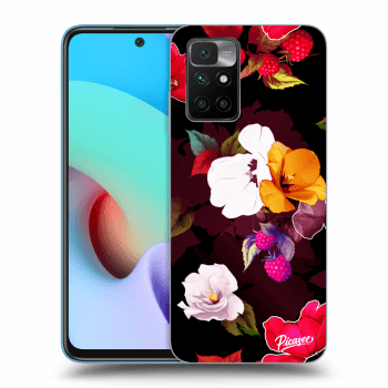 Picasee crna silikonska maskica za Xiaomi Redmi 10 - Flowers and Berries