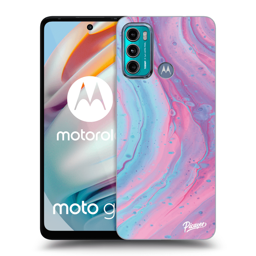 Picasee crna silikonska maskica za Motorola Moto G60 - Pink liquid