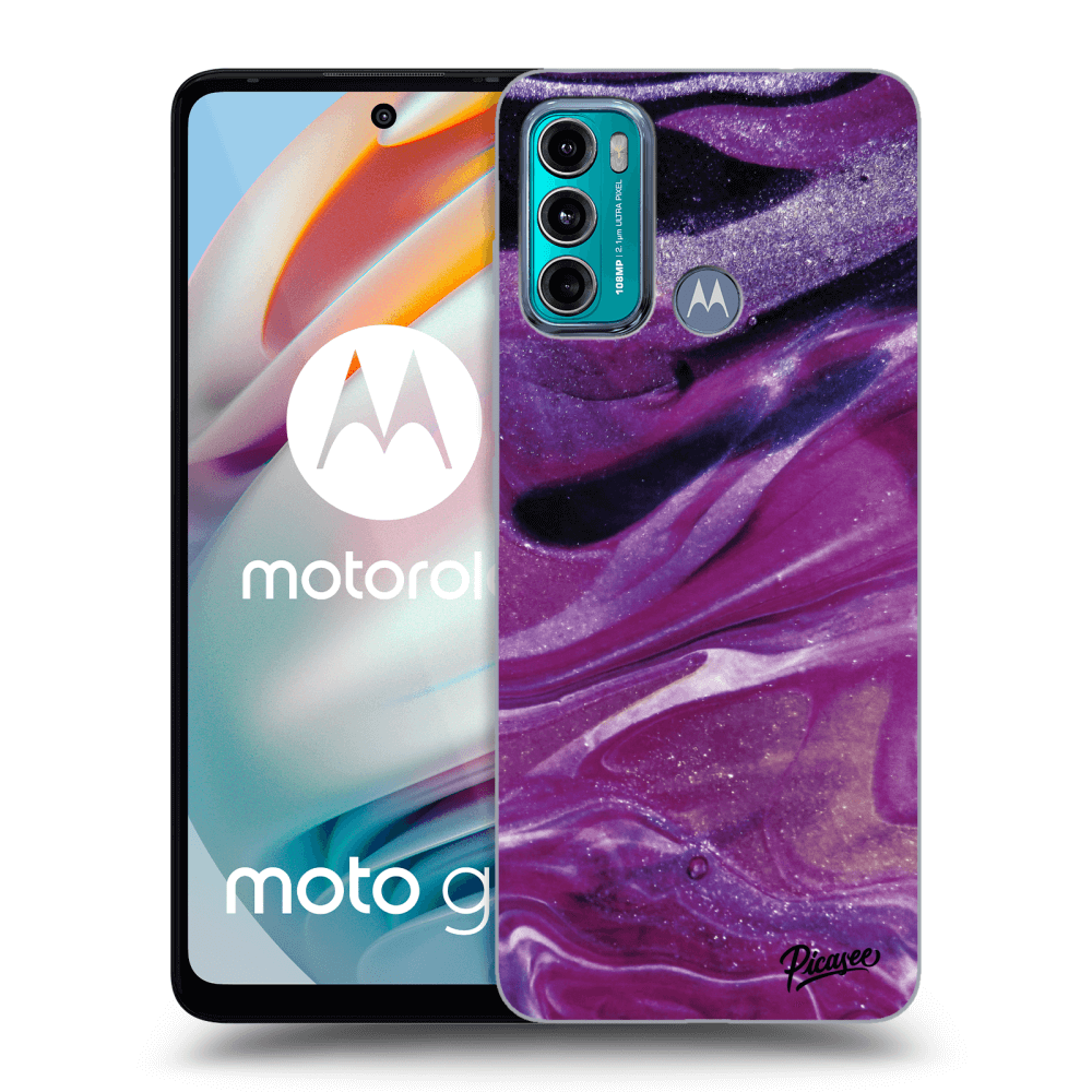 Picasee crna silikonska maskica za Motorola Moto G60 - Purple glitter