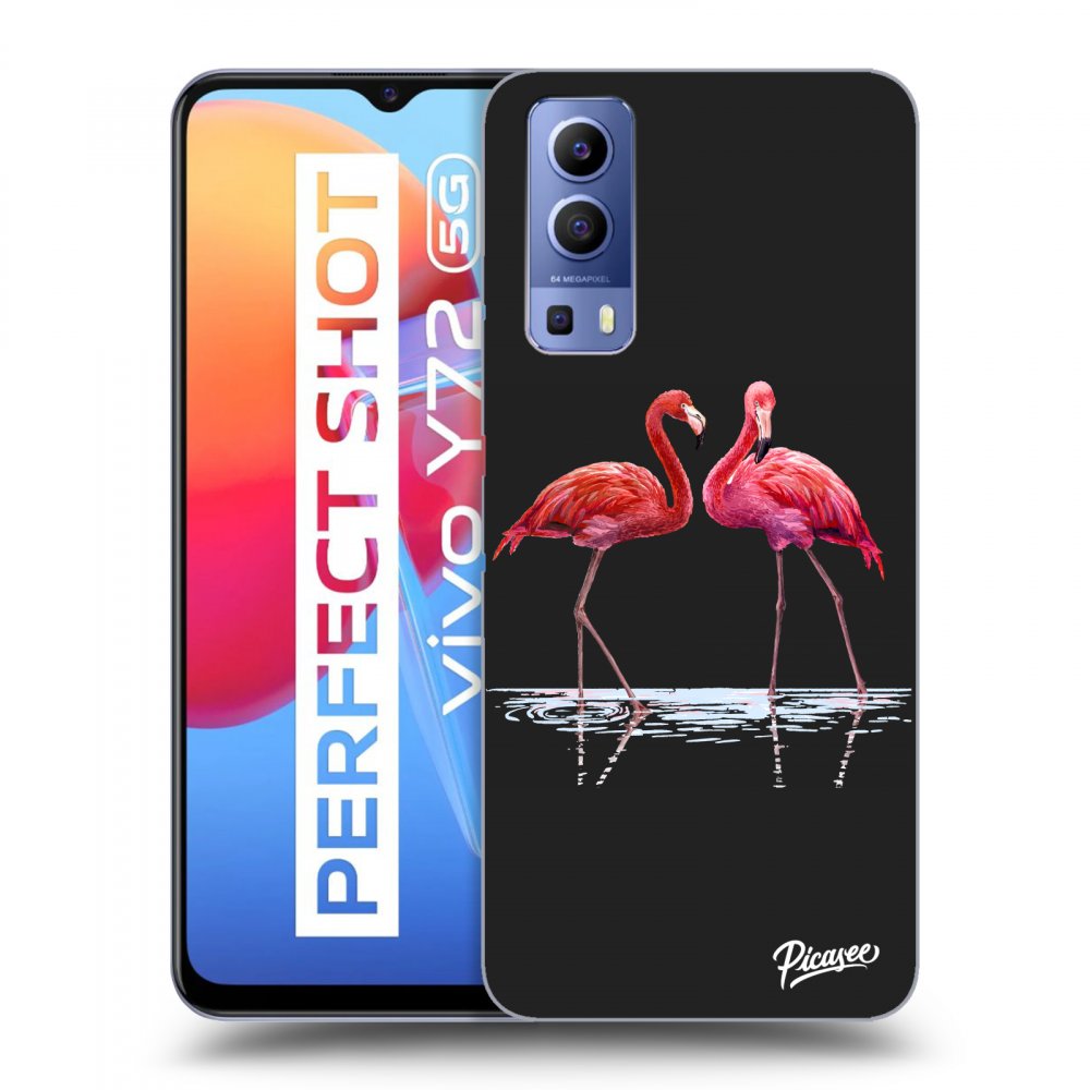 Picasee crna silikonska maskica za Vivo Y72 5G - Flamingos couple