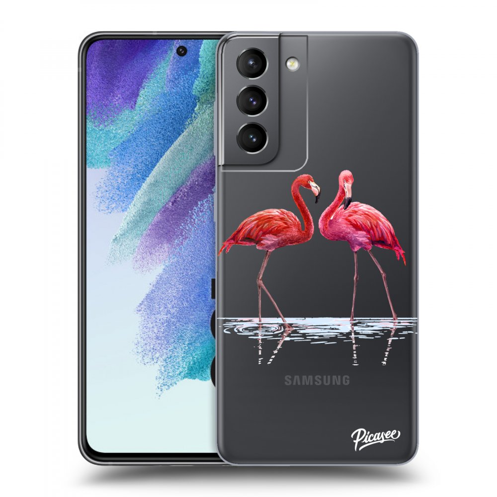 Picasee silikonska prozirna maskica za Samsung Galaxy S21 FE 5G - Flamingos couple
