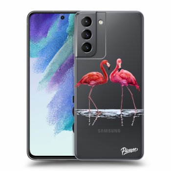 Picasee silikonska prozirna maskica za Samsung Galaxy S21 FE 5G - Flamingos couple