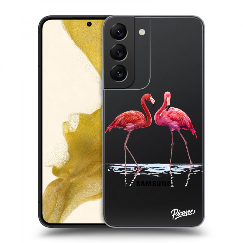Picasee silikonska prozirna maskica za Samsung Galaxy S22 5G - Flamingos couple