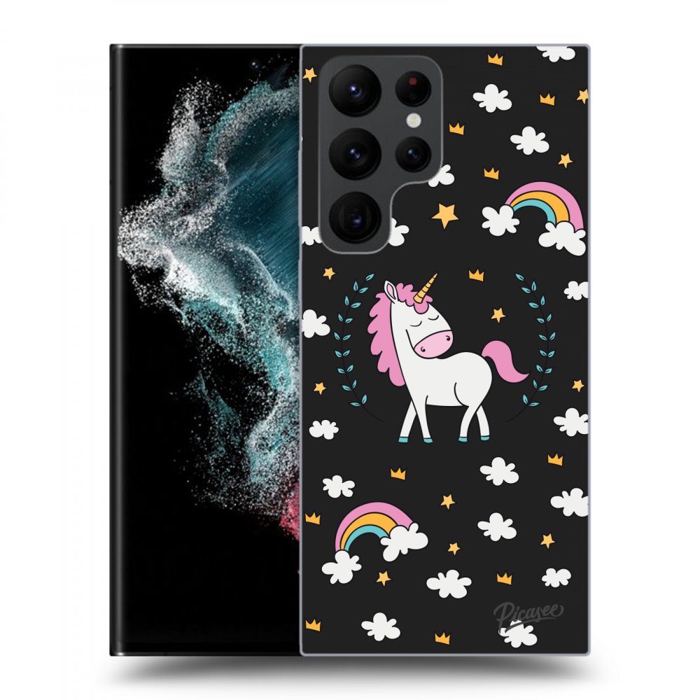 Picasee crna silikonska maskica za Samsung Galaxy S22 Ultra 5G - Unicorn star heaven
