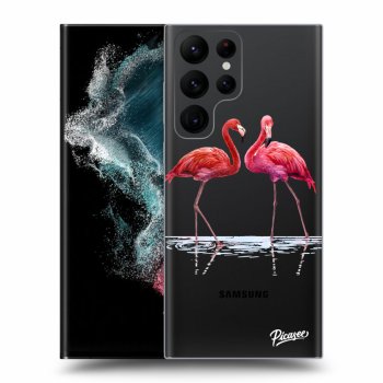Picasee silikonska prozirna maskica za Samsung Galaxy S22 Ultra 5G - Flamingos couple