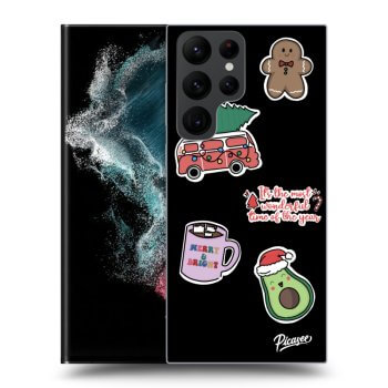 Picasee crna silikonska maskica za Samsung Galaxy S22 Ultra 5G - Christmas Stickers