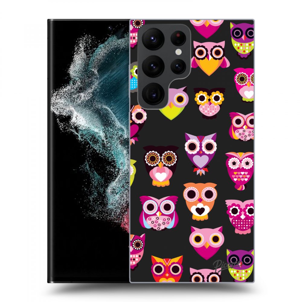Picasee crna silikonska maskica za Samsung Galaxy S22 Ultra 5G - Owls