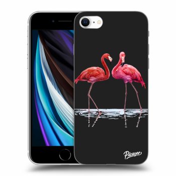 Picasee crna silikonska maskica za Apple iPhone SE 2022 - Flamingos couple