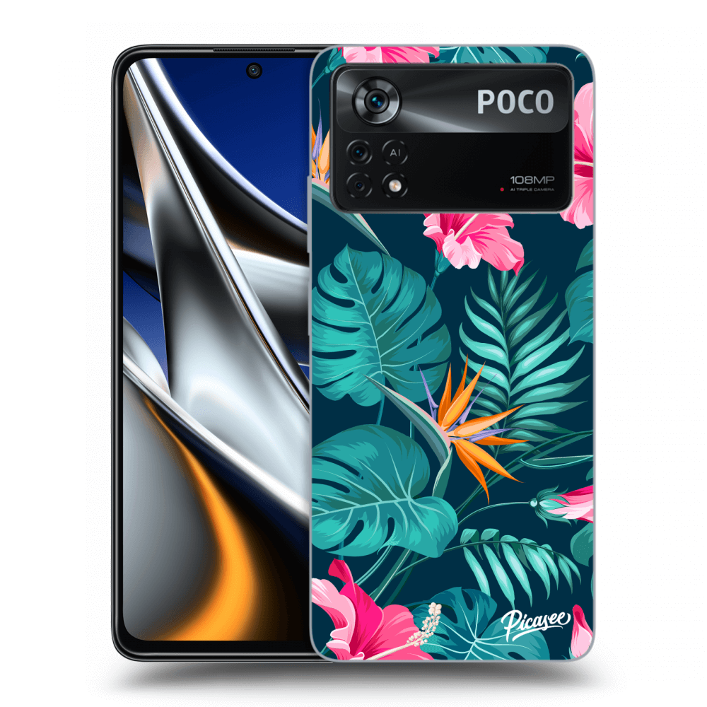 Picasee crna silikonska maskica za Xiaomi Poco X4 Pro 5G - Pink Monstera