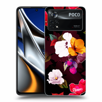 Picasee crna silikonska maskica za Xiaomi Poco X4 Pro 5G - Flowers and Berries