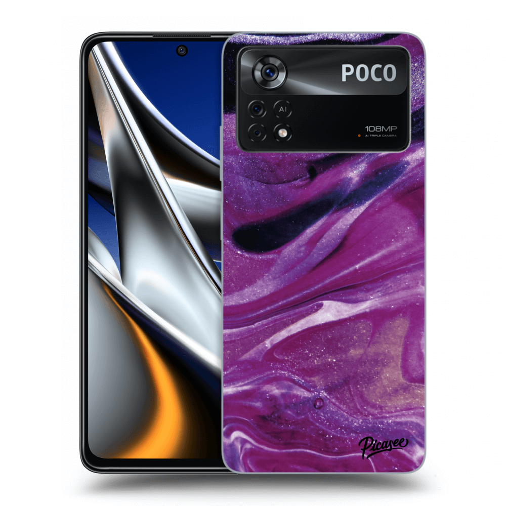 Picasee crna silikonska maskica za Xiaomi Poco X4 Pro 5G - Purple glitter