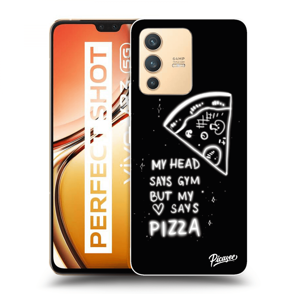 Picasee crna silikonska maskica za Vivo V23 5G - Pizza