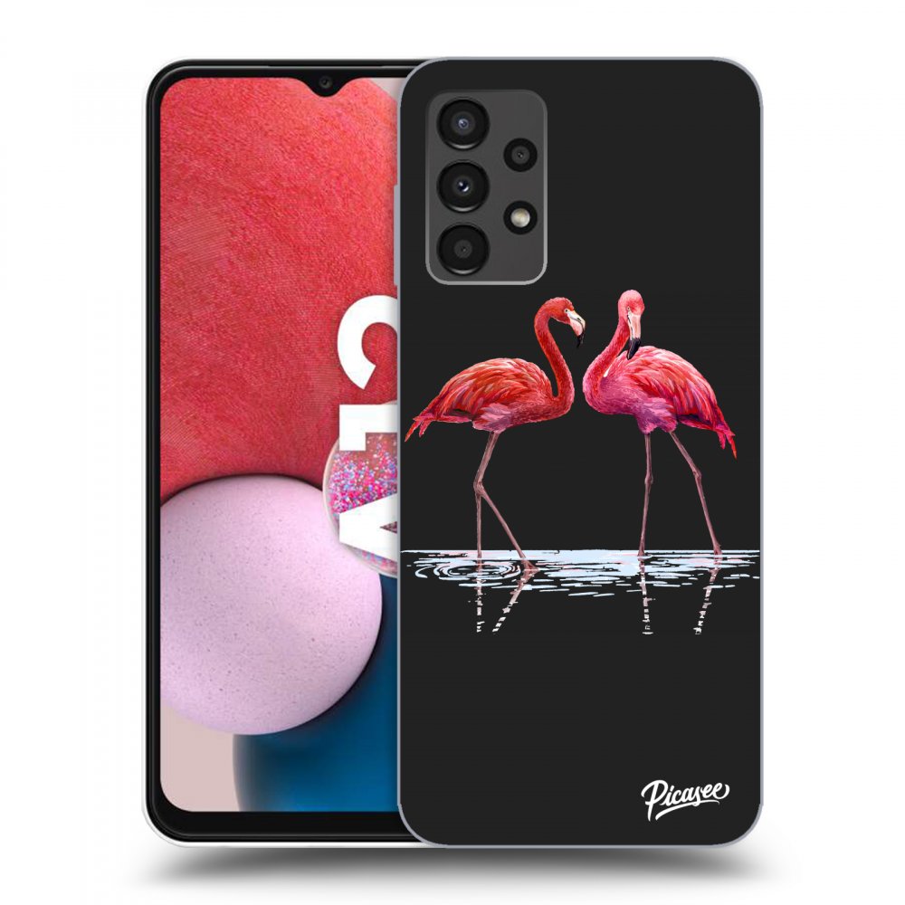 Picasee crna silikonska maskica za Samsung Galaxy A13 4G A135 - Flamingos couple