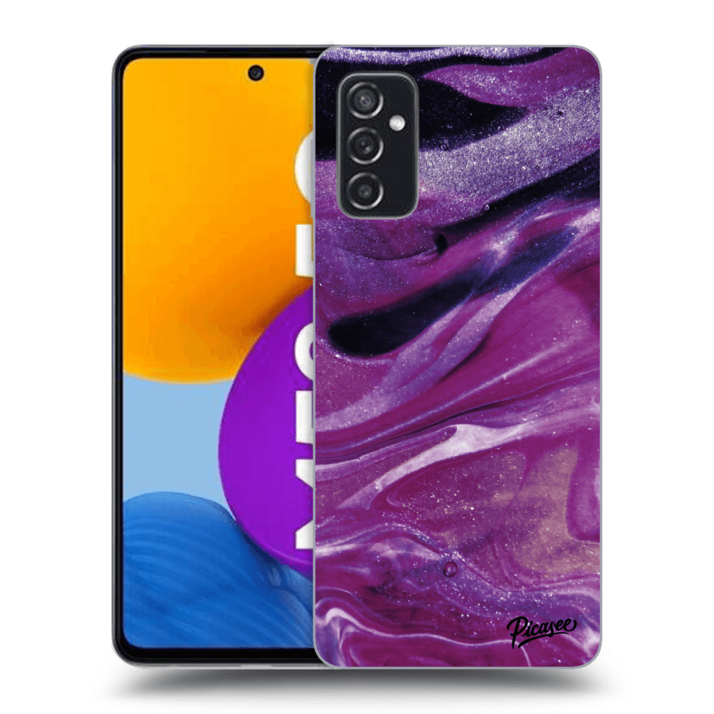 Picasee crna silikonska maskica za Samsung Galaxy M52 5G - Purple glitter