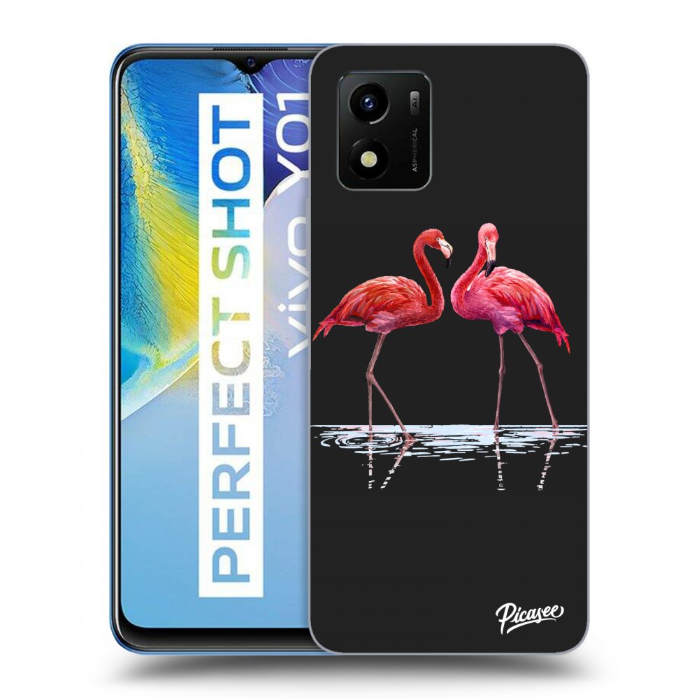 Picasee crna silikonska maskica za Vivo Y01 - Flamingos couple