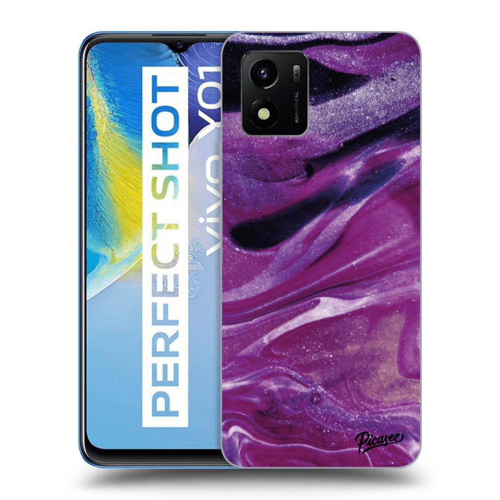 Picasee crna silikonska maskica za Vivo Y01 - Purple glitter