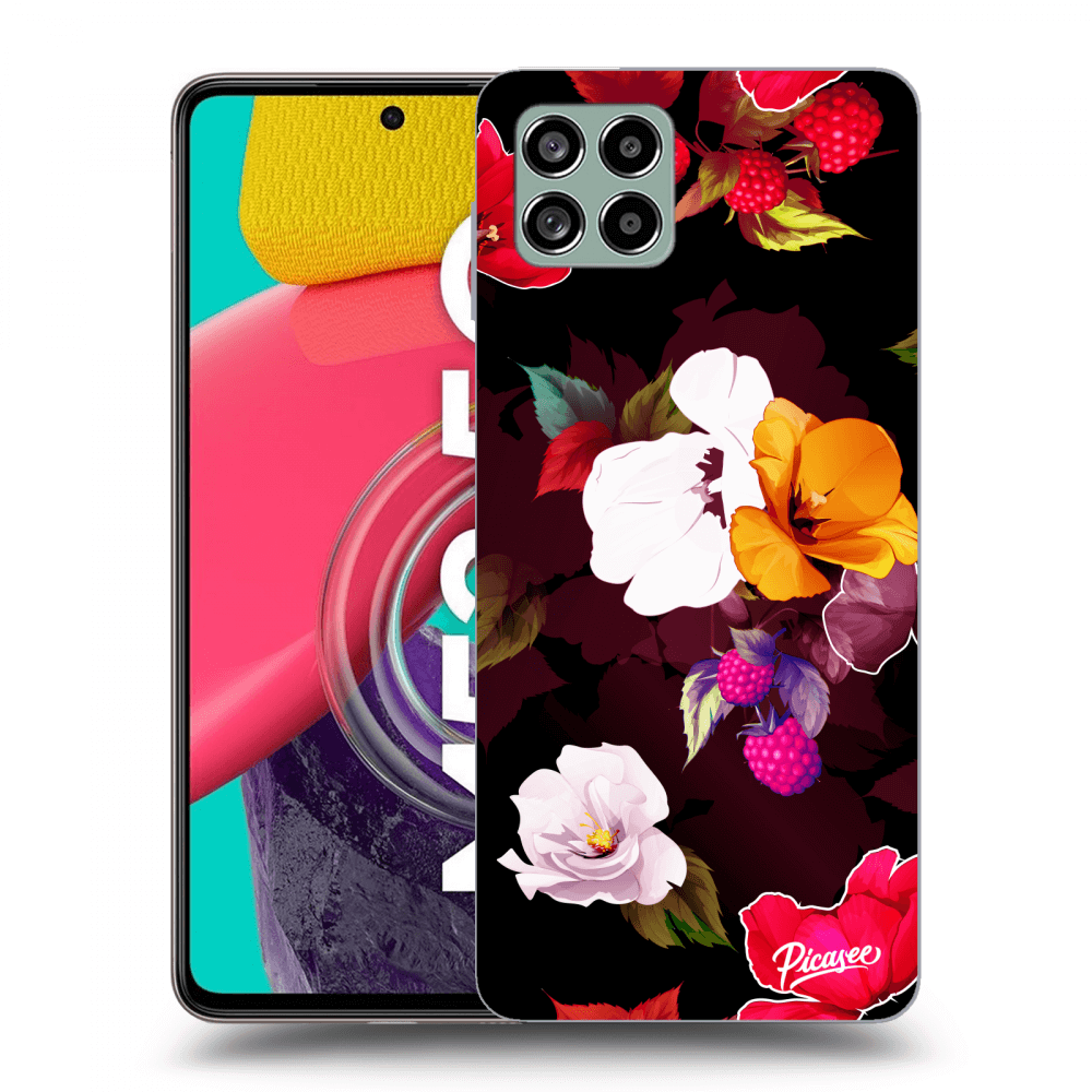 Picasee crna silikonska maskica za Samsung Galaxy M53 5G - Flowers and Berries